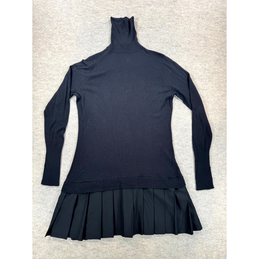 Soft Surroundings Sweater Dress Womens Large Blue Knit Turtle Neck Pleated Hem